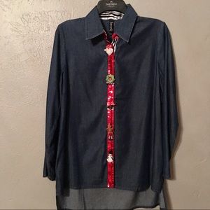 Ugly Christmas Dark Denim Wash Blouse by Berek